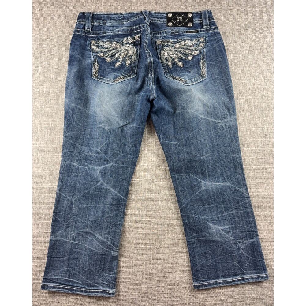Miss Me Womens 32 Capri Jeans Y2K Rhinestone Embroidered Western Bling Denim - Picture 8 of 9